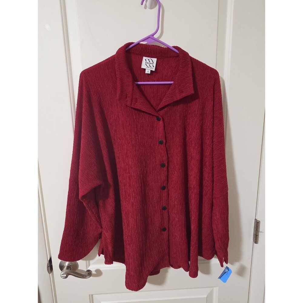M Square By Neetu Malik Top Womens Sz 1 Red Crepe Tunic Lagenlook Boho Artsy